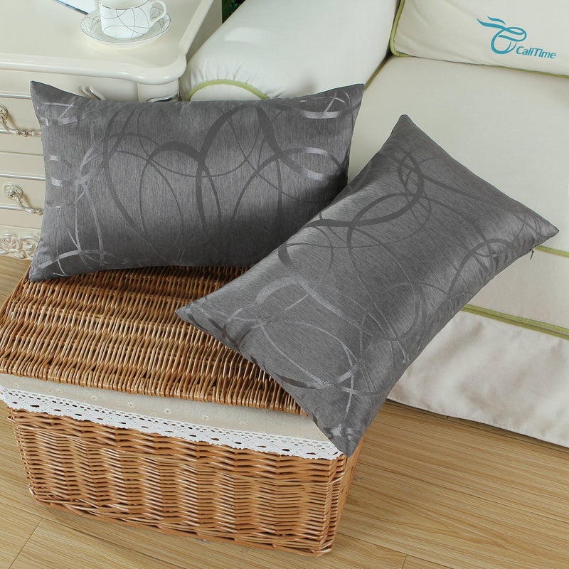 CaliTime CaliTime Throw Pillow Covers Pack of 2 Modern Shining & Dull Contrast Circles Rings Accent Geometric Cushion Cases Shells for Couch Sofa Home Decor 12 X 20 Inches Grey  - Image 4