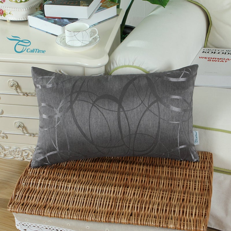 CaliTime CaliTime Throw Pillow Covers Pack of 2 Modern Shining & Dull Contrast Circles Rings Accent Geometric Cushion Cases Shells for Couch Sofa Home Decor 12 X 20 Inches Grey  - Image 3
