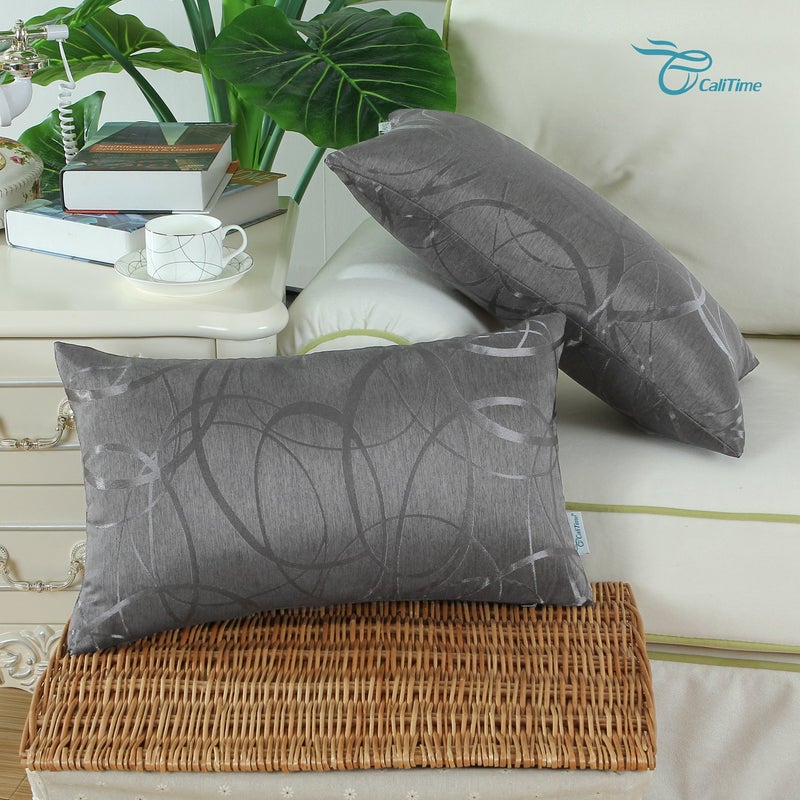 CaliTime CaliTime Throw Pillow Covers Pack of 2 Modern Shining & Dull Contrast Circles Rings Accent Geometric Cushion Cases Shells for Couch Sofa Home Decor 12 X 20 Inches Grey  - Image 2