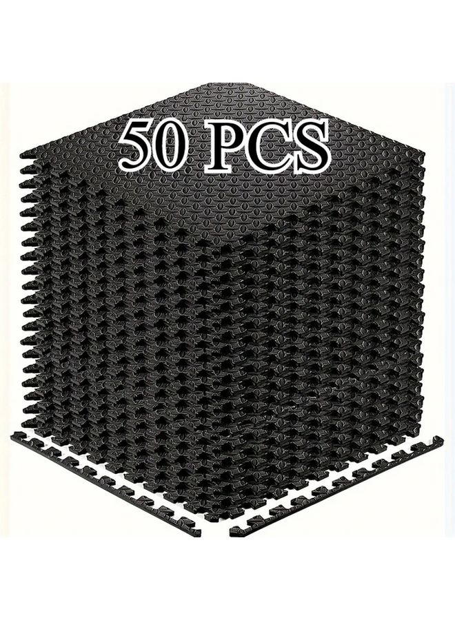 50 Black EVA Interlocking Foam Mats Soft Non Slip Waterproof Fitness Tiles 50 Pieces - Image 1