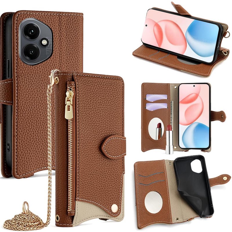 erorex For Honor 400 Global 156.5mm Crossbody Chain Fishtail Litchi Leather Phone Case(Brown) - Image 1