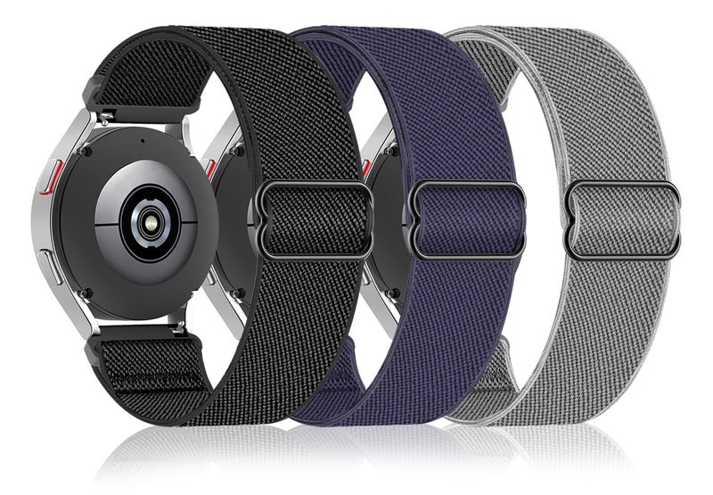 3-Pack Nylon Stretchy Bands Compatible with Samsung Galaxy Watch 5/4/5 Pro/4 Classic/Watch 3/Active 2, 20mm Adjustable Sport Straps - Image 2