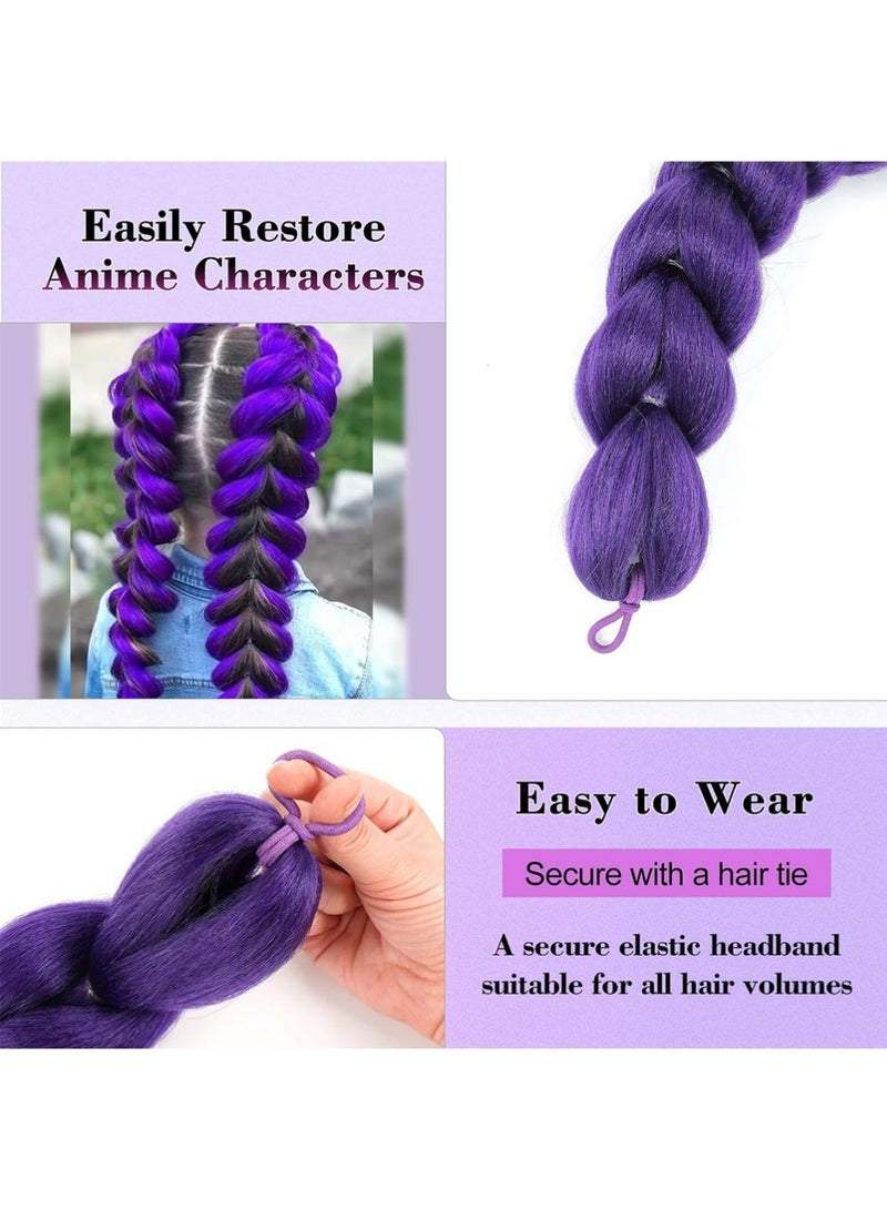 YOUGE Purple Braids Ponytail Hair - 26Inch Long Purple Pre Braiding Hair Purple Hair Extensions for Stage Performance Halloween Party Cosplay Rumi Costume Hair Extensions and Wigs - Image 3