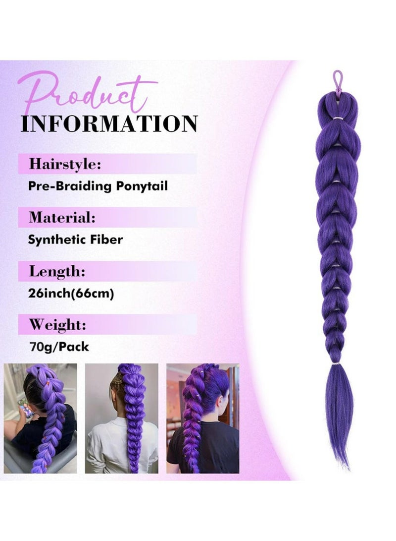 YOUGE Purple Braids Ponytail Hair - 26Inch Long Purple Pre Braiding Hair Purple Hair Extensions for Stage Performance Halloween Party Cosplay Rumi Costume Hair Extensions and Wigs - Image 2