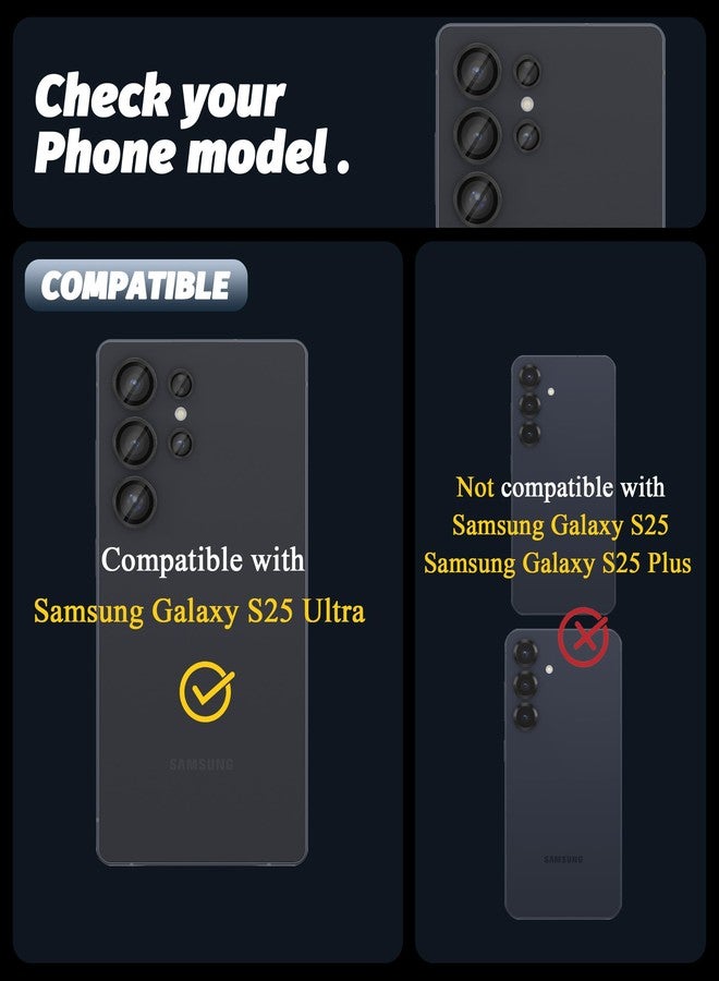 Orzero (2 Sets) Camera Lens Protector Compatible for Samsung Galaxy S25 Ultra, Protector de Cámera One-Step Installation Tray Individual Metal Ring Glass Cover CD Pattern Case Friendly - Black - Image 2