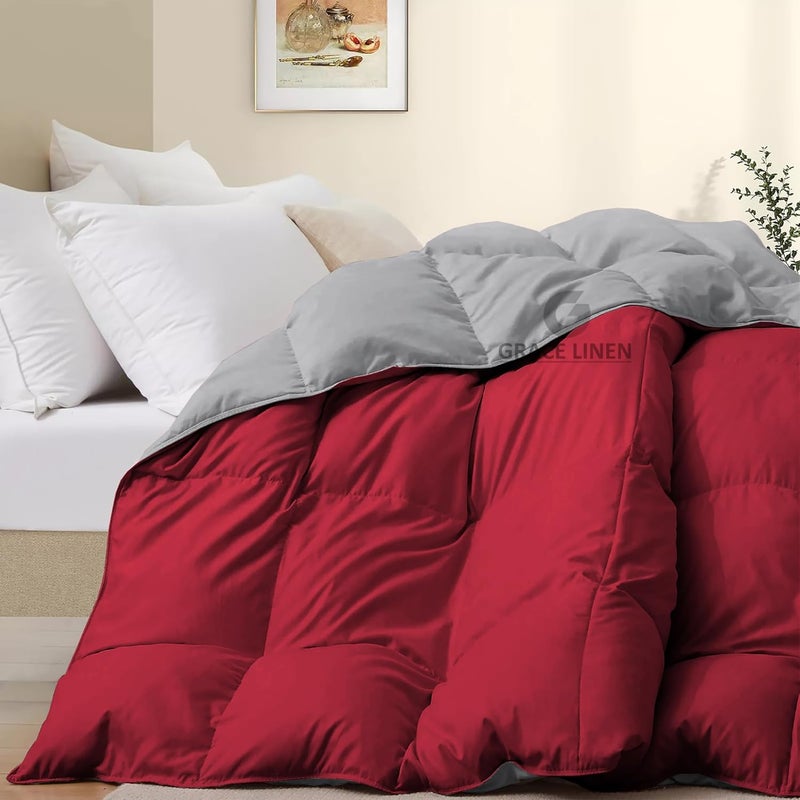 Grace Linen 400 GSM Heavy Winter Comforter for Single Size 60X90 Reversible Restful Sleep Soft Microfiber Single Size ComforterQuiltDuvetBlanket Single Size BurgundySilver Grey - Image 3