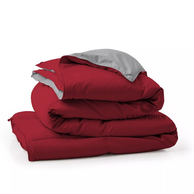 Grace Linen 400 GSM Heavy Winter Comforter for Single Size 60X90 Reversible Restful Sleep Soft Microfiber Single Size ComforterQuiltDuvetBlanket Single Size BurgundySilver Grey - Image 4