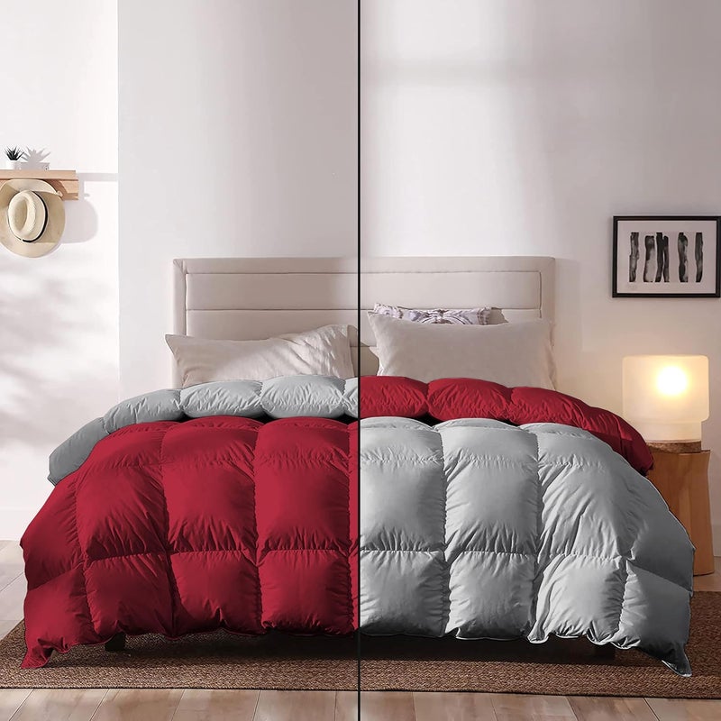Grace Linen 400 GSM Heavy Winter Comforter for Single Size 60X90 Reversible Restful Sleep Soft Microfiber Single Size ComforterQuiltDuvetBlanket Single Size BurgundySilver Grey - Image 1