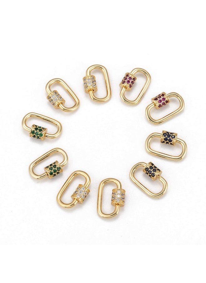 KISSITTY 10Pcs Mixed Color Micro Pave Cubic Zirconia Carabiner Lock Charm Oval Clasp Screw Locking Carabiner 19X12Mm For Necklaces Keychain Jewelry Making  - Image 1