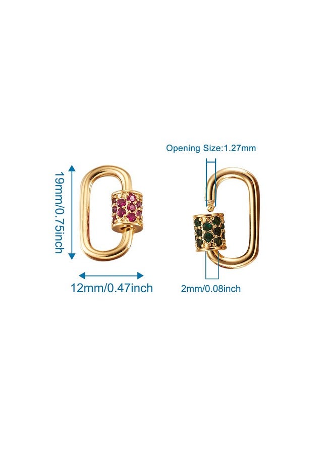 KISSITTY 10Pcs Mixed Color Micro Pave Cubic Zirconia Carabiner Lock Charm Oval Clasp Screw Locking Carabiner 19X12Mm For Necklaces Keychain Jewelry Making  - Image 2