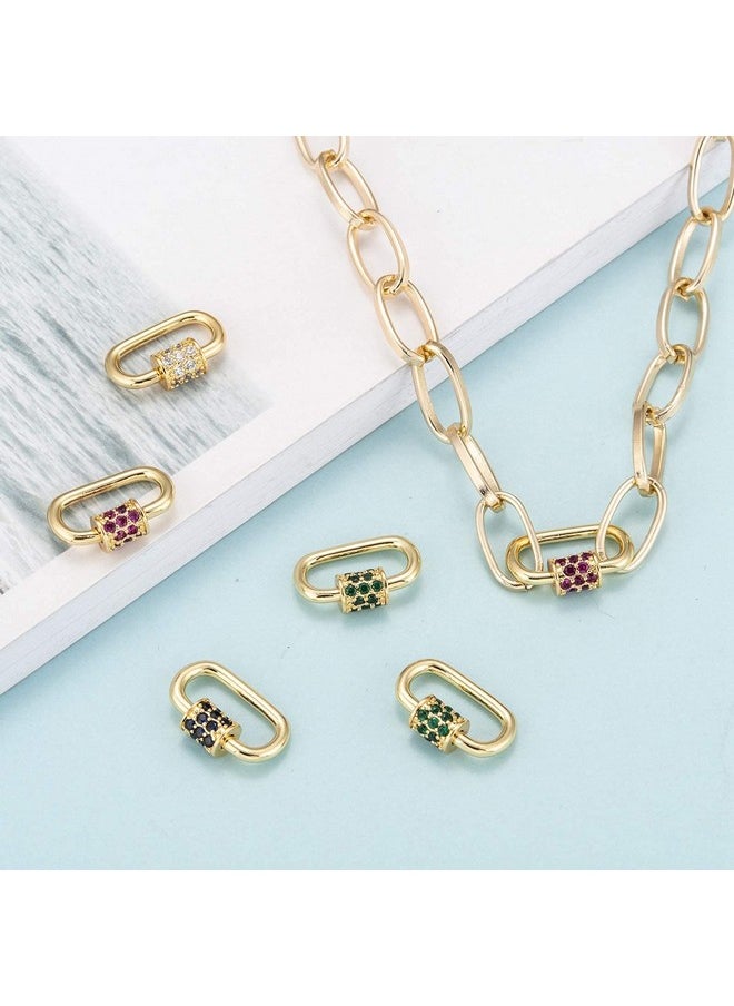 KISSITTY 10Pcs Mixed Color Micro Pave Cubic Zirconia Carabiner Lock Charm Oval Clasp Screw Locking Carabiner 19X12Mm For Necklaces Keychain Jewelry Making  - Image 4