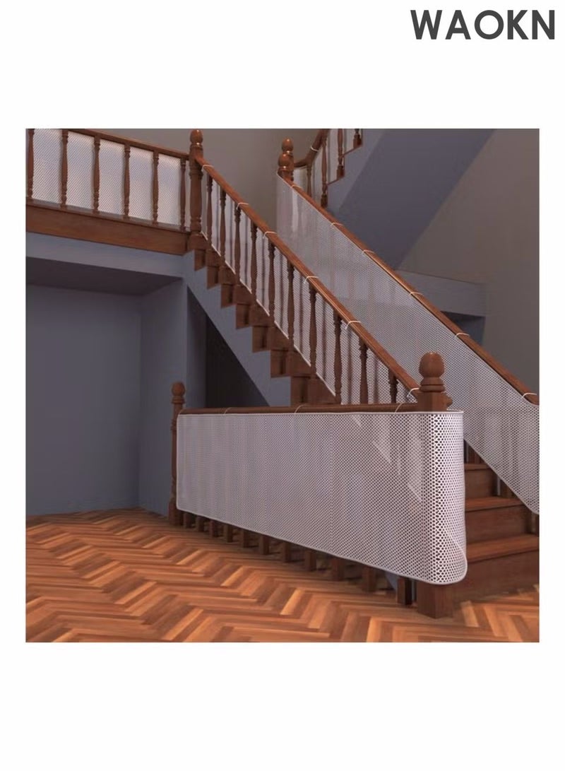 WAOKN Baby safety staircase railing net, children's outdoor balcony fence protection net, dog cat window staircase protection net, safety rope net, balcony protection net, children's staircase safety net, anti cat and anti fall net, no drilling 300x78cm, white. - Image 1