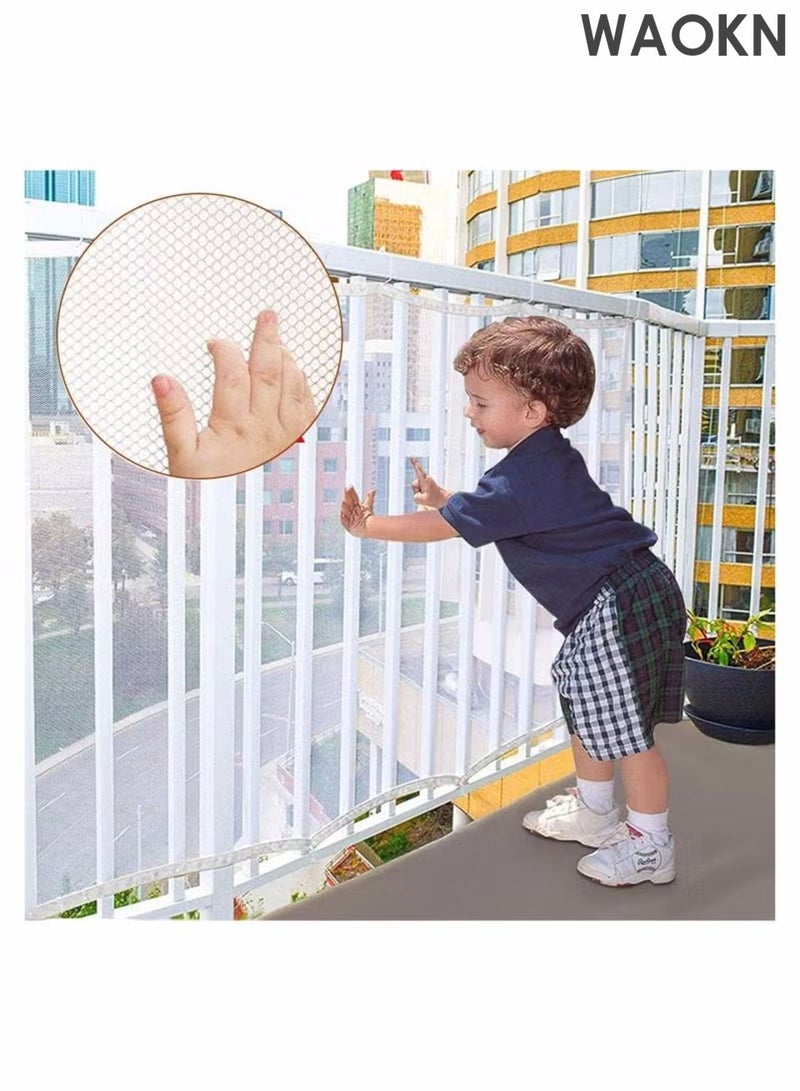 WAOKN Baby safety staircase railing net, children's outdoor balcony fence protection net, dog cat window staircase protection net, safety rope net, balcony protection net, children's staircase safety net, anti cat and anti fall net, no drilling 300x78cm, white. - Image 2