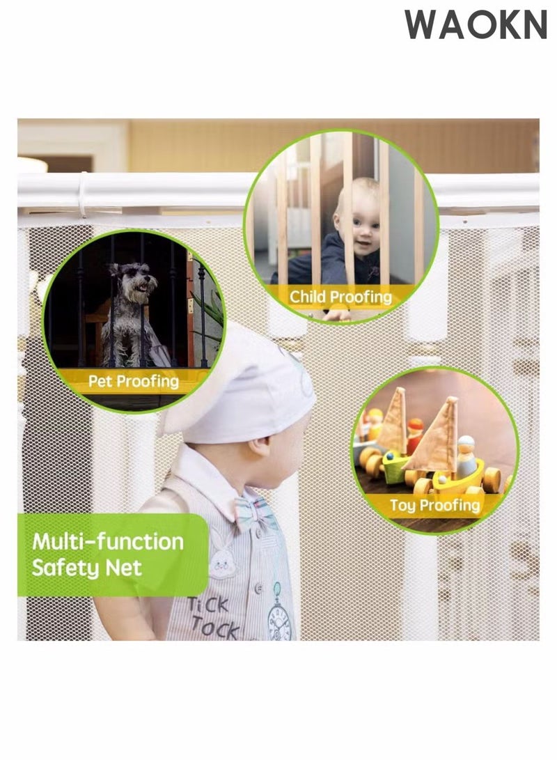 WAOKN Baby safety staircase railing net, children's outdoor balcony fence protection net, dog cat window staircase protection net, safety rope net, balcony protection net, children's staircase safety net, anti cat and anti fall net, no drilling 300x78cm, white. - Image 4