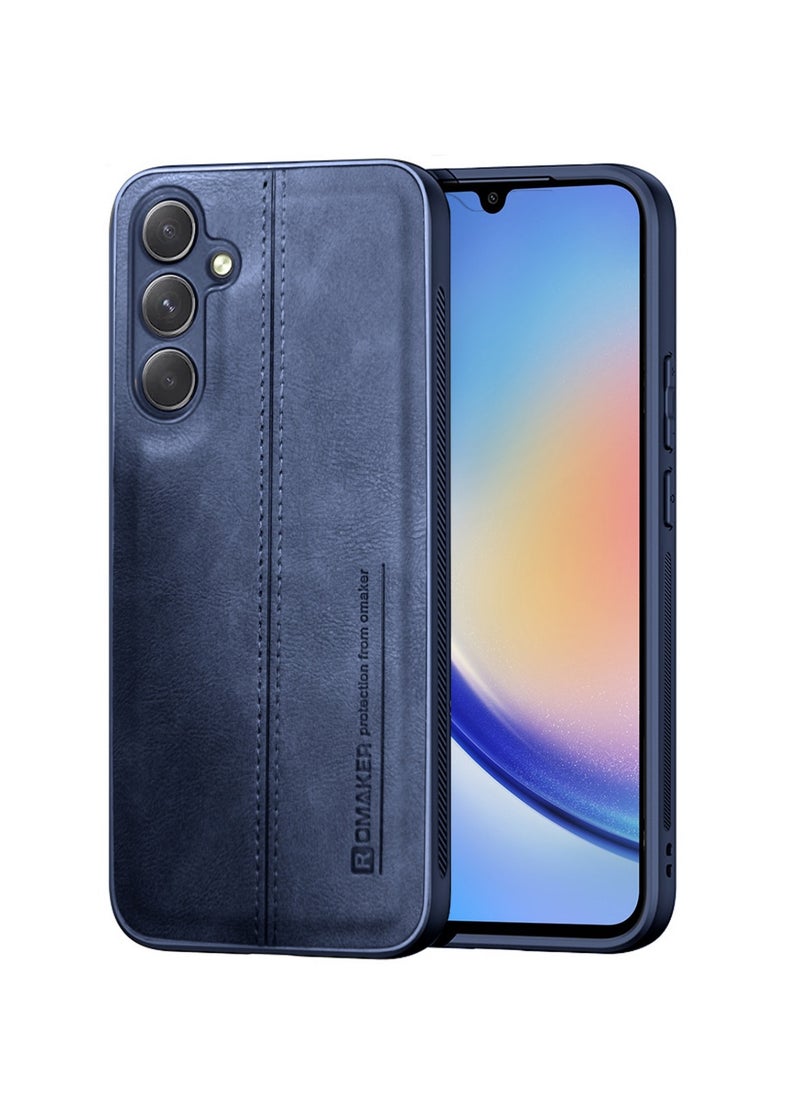OMAKER Premium Stylish PU Leather Shockproof Back Cover Case for Samsung Galaxy A34 - Navy Blue  - Image 1