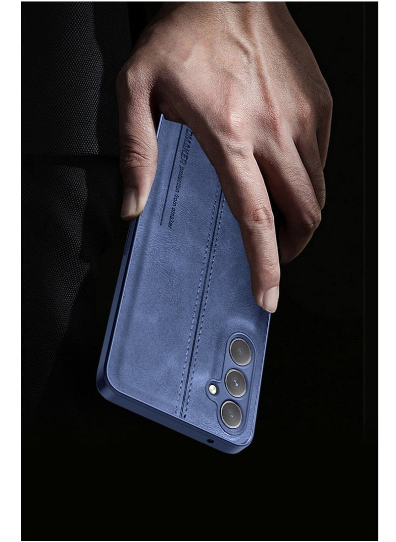 OMAKER Premium Stylish PU Leather Shockproof Back Cover Case for Samsung Galaxy A34 - Navy Blue  - Image 4