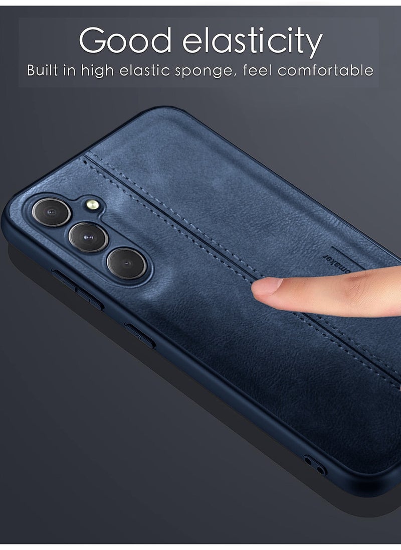 OMAKER Premium Stylish PU Leather Shockproof Back Cover Case for Samsung Galaxy A34 - Navy Blue  - Image 3