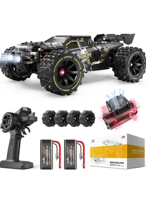 DEERC 1:14 Fast Brushless RC Cars for Adults & Boys, Max 50+ MPH, 2 3S Lipo Batteries 4x4 Waterproof RC Truck, High Speed Offroad Remote Control Car, All Terrain RC Truggy for Snow,Sand & Mud