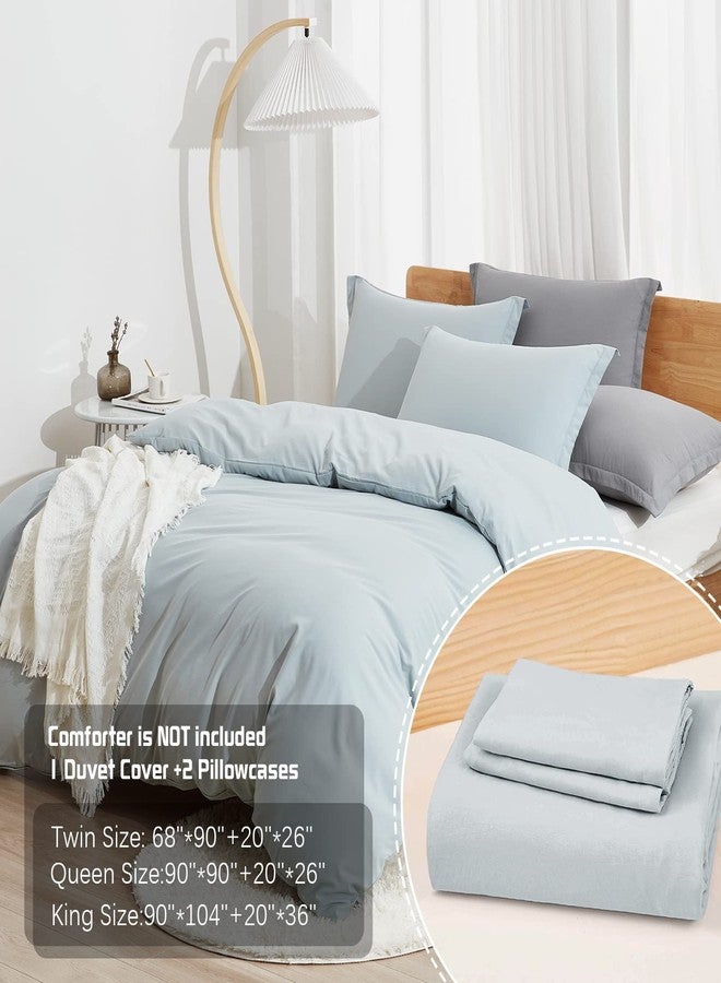 Dreaming Wapiti - Duvet Cover Set Queen Size, Washed Microfiber Cornflower Blue Queen Size Solid Color, Soft and Breathable Bedding Set with Zipper Closure & Corner Ties (Cornflower Blue, - Image 2