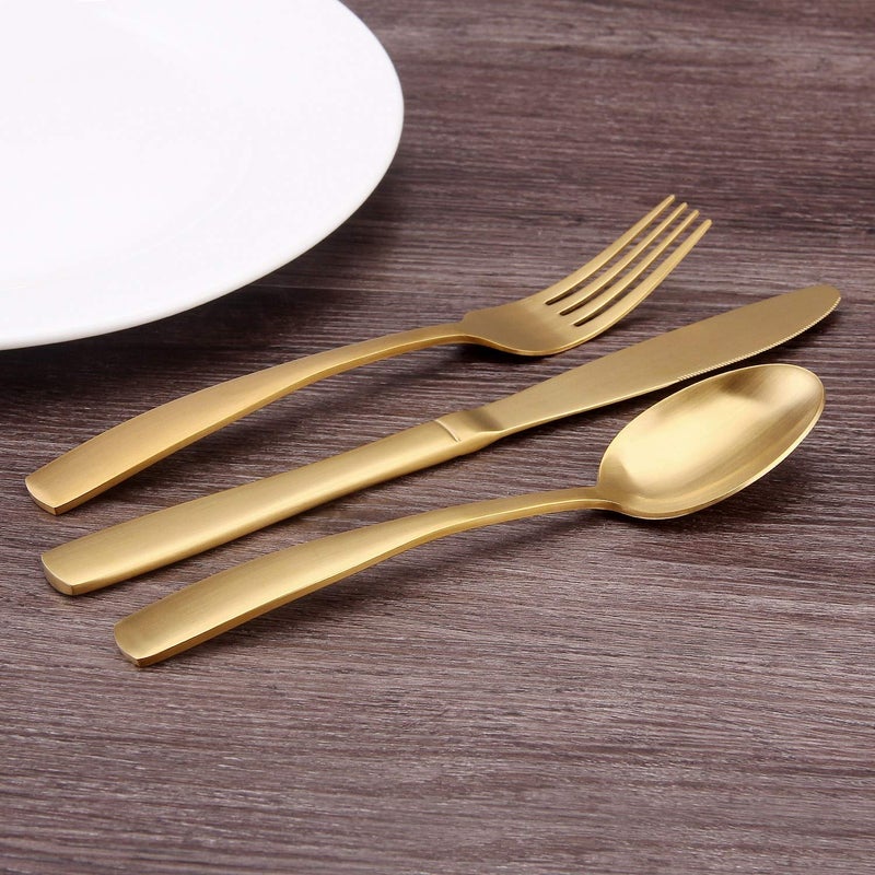 Bysta Matte Gold Silverware Set Bysta 20-Piece Stainless Steel Flatware Set Kitchen Utensil Set Service For 4 Tableware Cutlery Set For Home And Restaurant Satin Finish Dishwasher Safe - Image 5