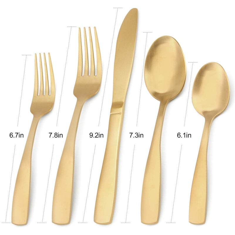 Bysta Matte Gold Silverware Set Bysta 20-Piece Stainless Steel Flatware Set Kitchen Utensil Set Service For 4 Tableware Cutlery Set For Home And Restaurant Satin Finish Dishwasher Safe - Image 2