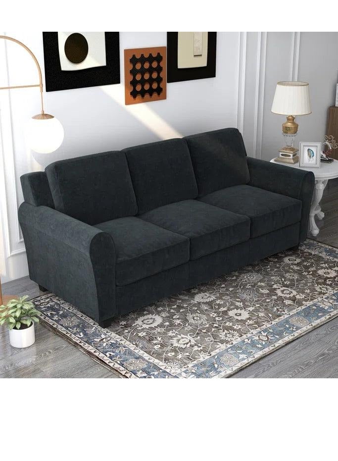 Wooden Twist Luxe Velvet Modern 3 Seater Sofa Set - Black - Image 1