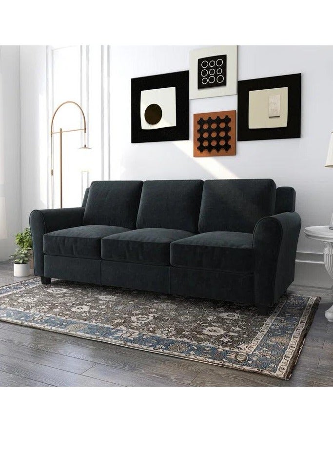 Wooden Twist Luxe Velvet Modern 3 Seater Sofa Set - Black - Image 2