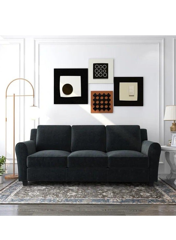 Wooden Twist Luxe Velvet Modern 3 Seater Sofa Set - Black - Image 3