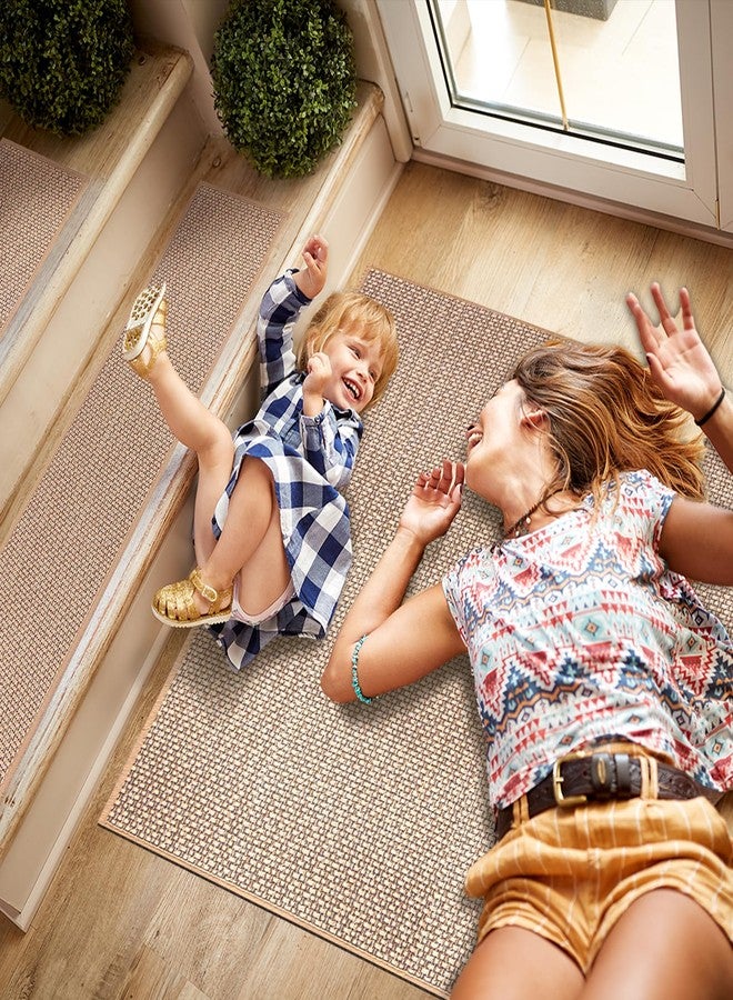 FlowaFoli Stair Treads Matching-Mat for Wooden Steps, Non Slip Stair Landing Mat with Self-Adhesive Stair Treads for Kids Elders and Pets(1Pcs, Beige, 31" * 31") - Image 3
