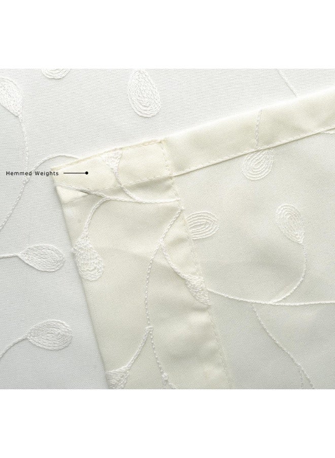 MIUCO Floral Embroidery Semi Sheer Curtains Faux Linen Grommet Curtains for Bedroom 52 x 63 Inch 2 Panels Off White - Image 5