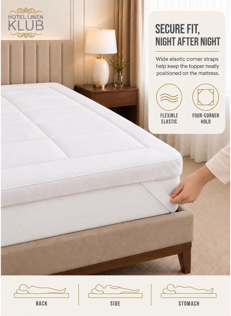 Hotel Linen Klub King Mattress Topper- 180x200+5cm -600GSM Extra Thick and Soft Fibersheet, Supersoft Brushed Fabric with 4-Side Elastic Bands for Secure Fit - Image 4