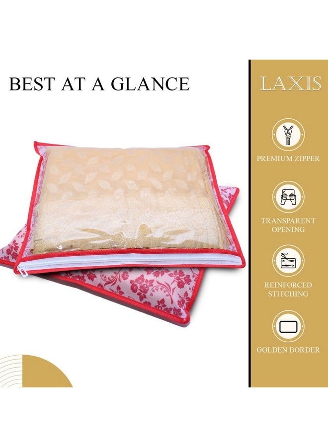 LAXIS علامة HOMFIL - غلاف ساري مفرد مطبوع غير منسوج LAXIS، حقيبة ساري عبوة من 10 قطع، أغطية ساري شفافة بسحاب، أغطية ساري للتخزين، منظم خزانة، الحجم-36x42x2 سم (خوخي) - Image 3