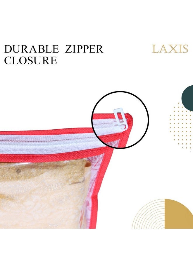 LAXIS علامة HOMFIL - غلاف ساري مفرد مطبوع غير منسوج LAXIS، حقيبة ساري عبوة من 10 قطع، أغطية ساري شفافة بسحاب، أغطية ساري للتخزين، منظم خزانة، الحجم-36x42x2 سم (خوخي) - Image 4