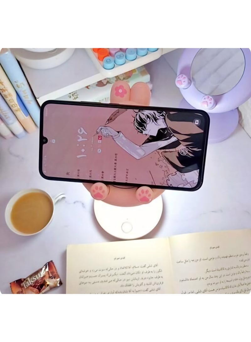 لونجدا مصباح مكتبي بمستويين اضاءة قابل للطي متعدد الاستخدامات بمرآة أمامية وحامل مدمج للهاتف مع وصلة USB للشحن / لون كريمي - Image 4