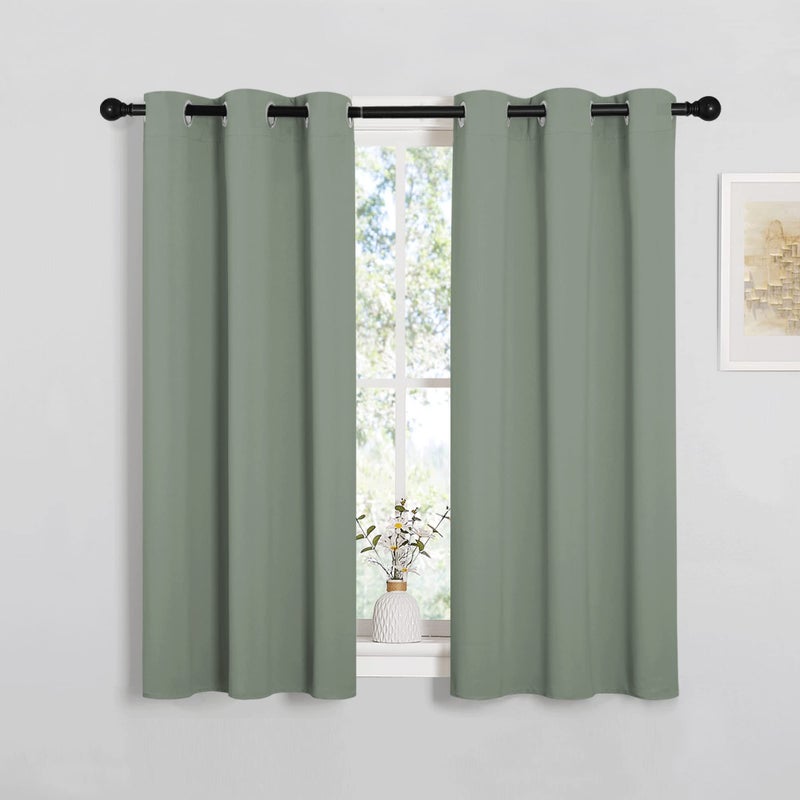 NICETOWN Bedroom Curtain Panels Blackout Draperies, Thermal Insulated Solid Grommet Blackout Curtains/Drapes (Greyish Green, 1 Pair, 34 by 45-inch) - Image 1