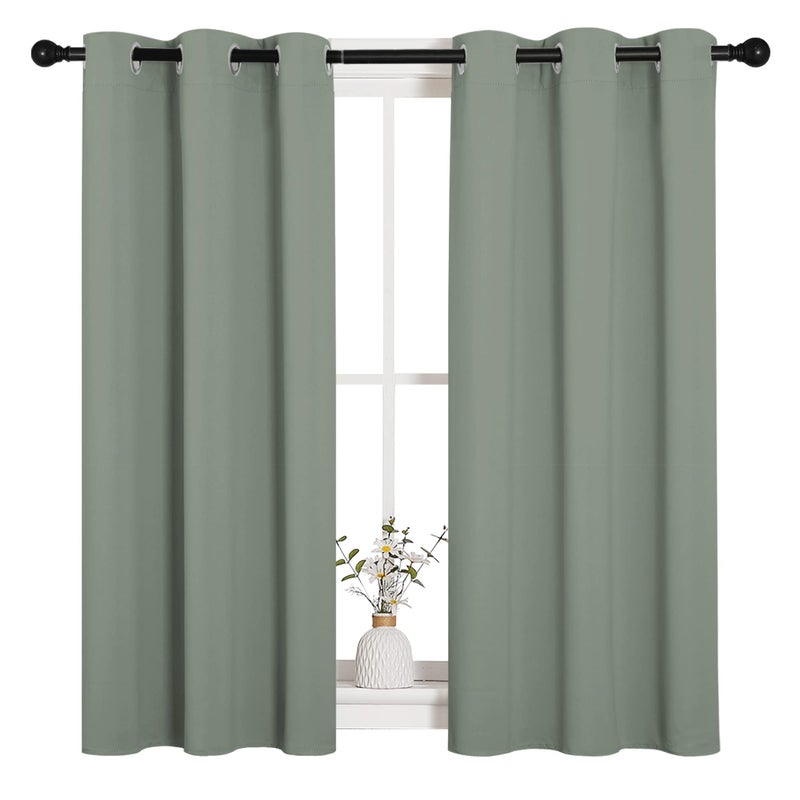 NICETOWN Bedroom Curtain Panels Blackout Draperies, Thermal Insulated Solid Grommet Blackout Curtains/Drapes (Greyish Green, 1 Pair, 34 by 45-inch) - Image 2
