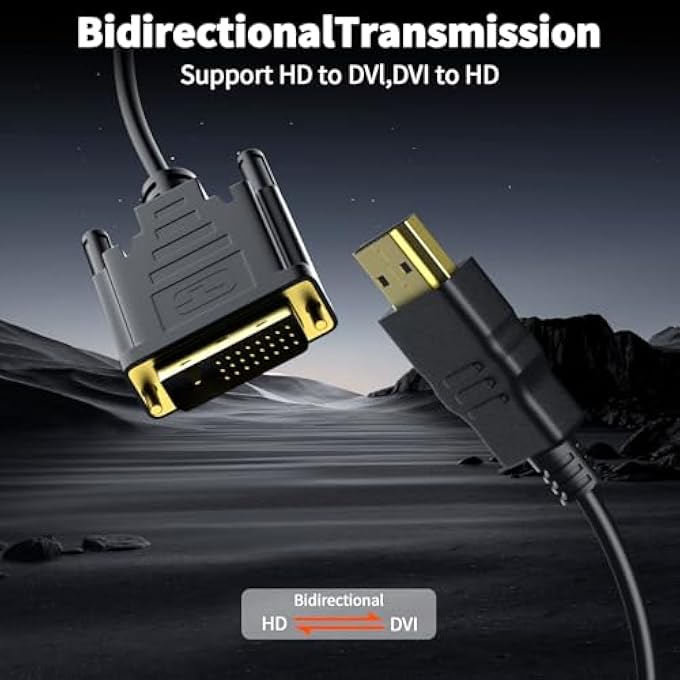 rayihni HDMI TO DVI CABLE 4K 1.8M, BIDIRECTIONAL DVI-D 24+1 TO HDMI ADAPTER HIGH SPEED ADAPTER CABLE ON D-VI TO H-DMI, SUPPORT 1080P FULL HD FOR PROJECTOR, LAPTOP, TV, PC, DVD PLAYER, BLACK - Image 3