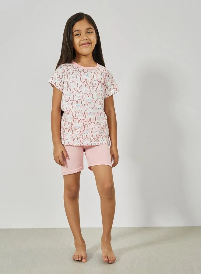 Styli Bunny Graphic Print T-Shirt & Shorts Set