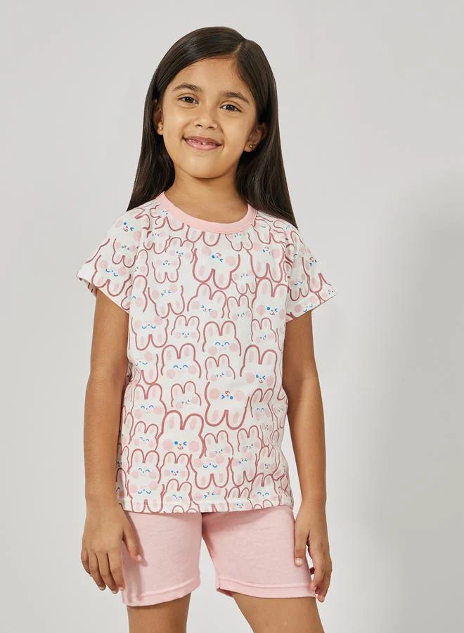 Styli Bunny Graphic Print T-Shirt & Shorts Set