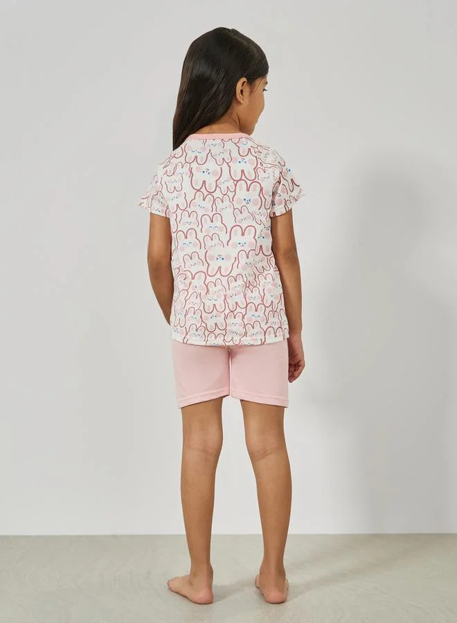 Styli Bunny Graphic Print T-Shirt & Shorts Set
