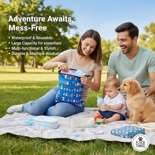 FLOCK THREE Washable and Reusable Wet Bag Diaper Bag Water Resistant Swimming Bag Travel Toiletries Pouch Cute Dog Print Zippered 12.6'' x 16.5'' - Image 3