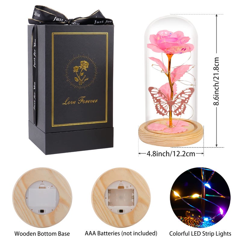 Beferr Beferr Gifts for Women Mom Birthday Gifts Galaxy Rose Eternal Colorful Rainbow Flower Gifts Light Up Rose in Glass Dome Mothers Day Rose Gifts for Grandma Daughter Wife Sister Friends Pink - Image 2