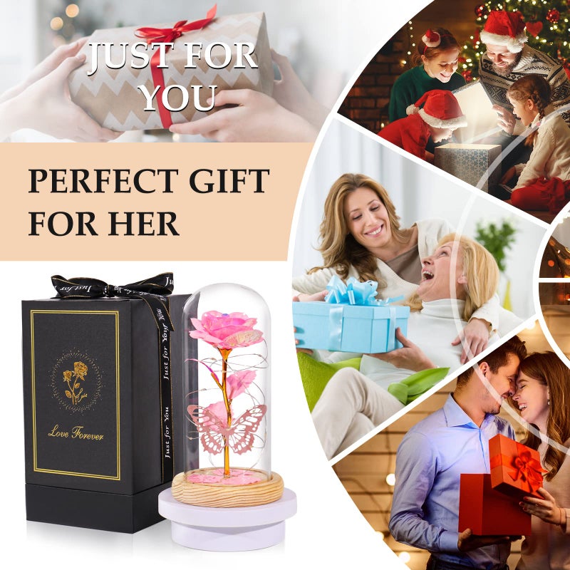 Beferr Beferr Gifts for Women Mom Birthday Gifts Galaxy Rose Eternal Colorful Rainbow Flower Gifts Light Up Rose in Glass Dome Mothers Day Rose Gifts for Grandma Daughter Wife Sister Friends Pink - Image 4