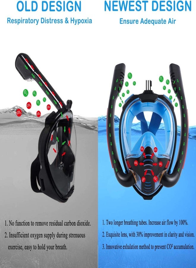 VBM قناع غطس كامل الوجه من VBM مع مناديل مضادة للضباب، قناع غطس بانورامي عالي الدقة بزاوية 180 درجة، طقم علوي جاف مضاد للتسرب بتصميم أنبوبين للبالغين والأطفال (أسود - مقاس L/XL) - Image 5