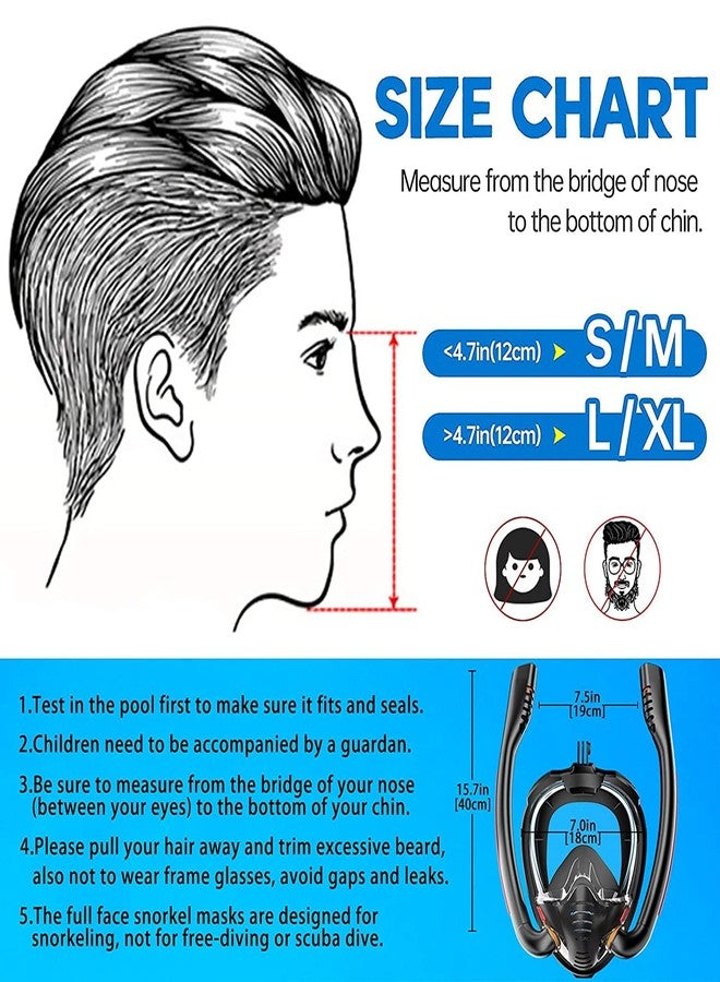 VBM قناع غطس كامل الوجه من VBM مع مناديل مضادة للضباب، قناع غطس بانورامي عالي الدقة بزاوية 180 درجة، طقم علوي جاف مضاد للتسرب بتصميم أنبوبين للبالغين والأطفال (أسود - مقاس L/XL) - Image 4