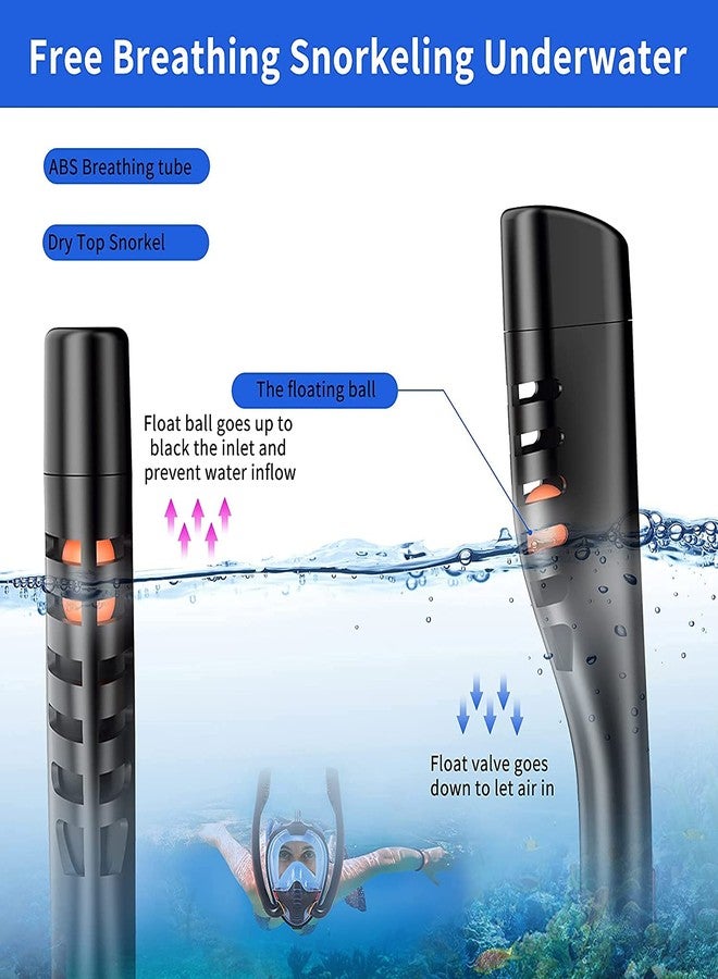 VBM قناع غطس كامل الوجه من VBM مع مناديل مضادة للضباب، قناع غطس بانورامي عالي الدقة بزاوية 180 درجة، طقم علوي جاف مضاد للتسرب بتصميم أنبوبين للبالغين والأطفال (أسود - مقاس L/XL) - Image 3