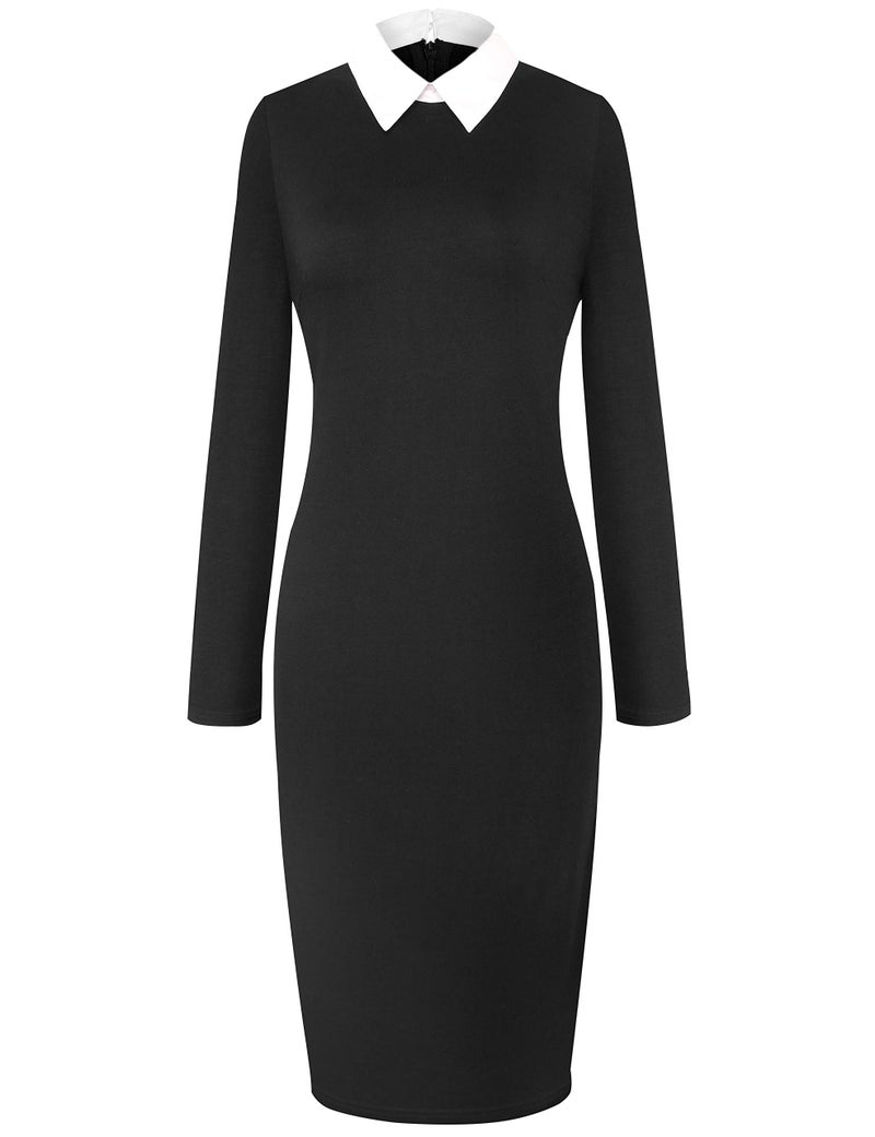 Aphratti Women's Long Sleeve Peter Pan Collar Wear to Work Business Office Wear Outfits Classy Midi Sheath Dress Black01 Small - Image 4