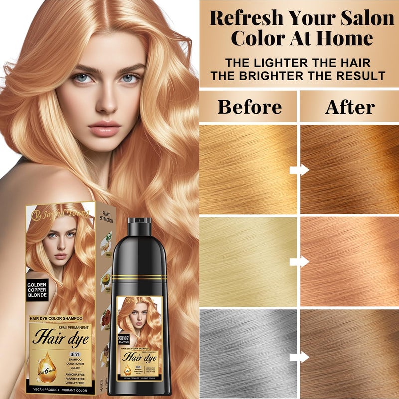 Joyful Young Hair Dye Shampoo 3-in-1, Golden Copper Blonde Semi-Permanent Gray Hair Coverage, Color Depositing Shampoo for Women & Men, Vegan, Ammonia-Free - Image 3