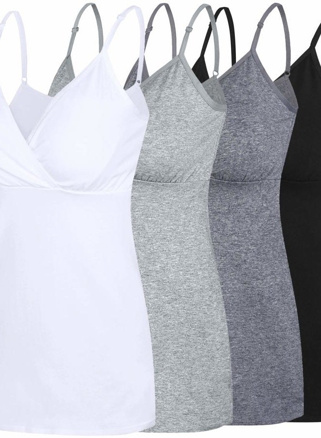 SUIEK Nursing Tops Tank Shirt Cami Sleep Bra for Maternity and Breastfeeding, O-black/Gray/Dark Grey/White 4pcs, M - Image 1