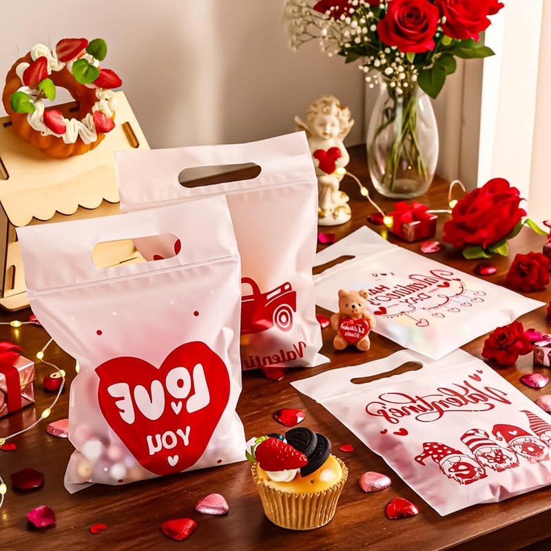 BOEIAC Valentines Cellophane Gift Bags, 40 PCS Valentines Treat Bags, Plastic Valentine Candy Cookies Snacks Goodies Sealing Bag with Handles for Valentine's Day Kids Party Favor Supplies Classroom Exchange - Image 4